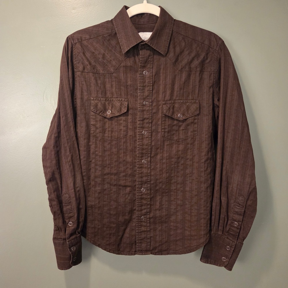 Utility Women's 100% Cotton‎ Long Sleeve Snap Button Shirt Size S Brown